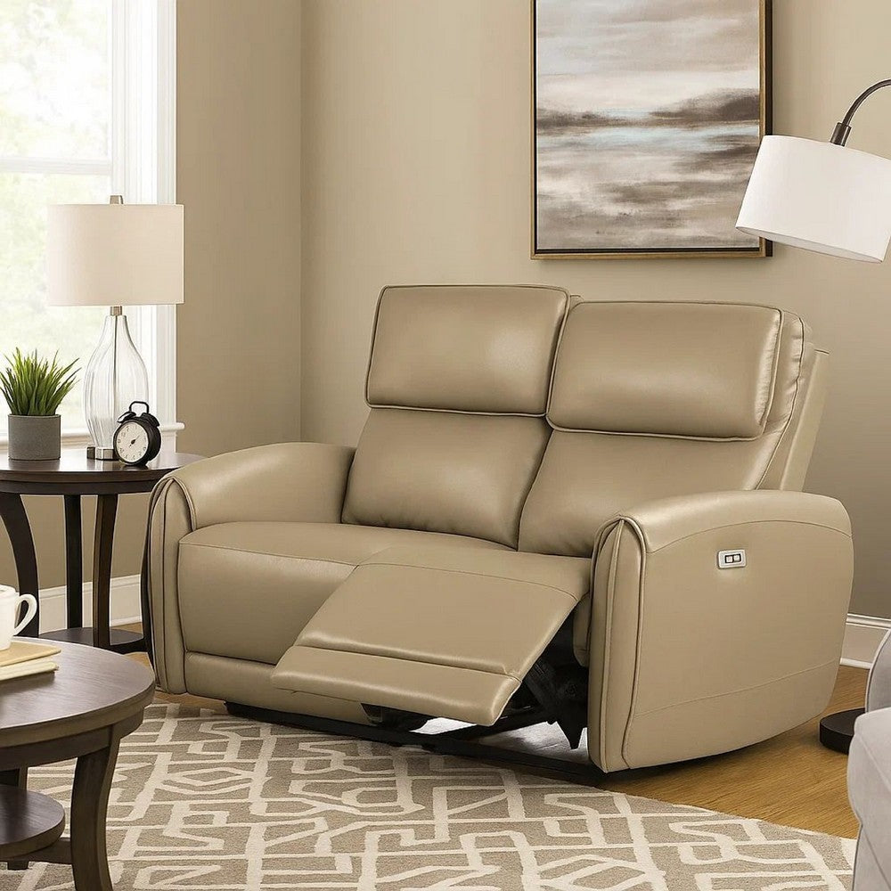 Sily Power Reclining Loveseat | Beige Faux Leather | 57" | USB Ports