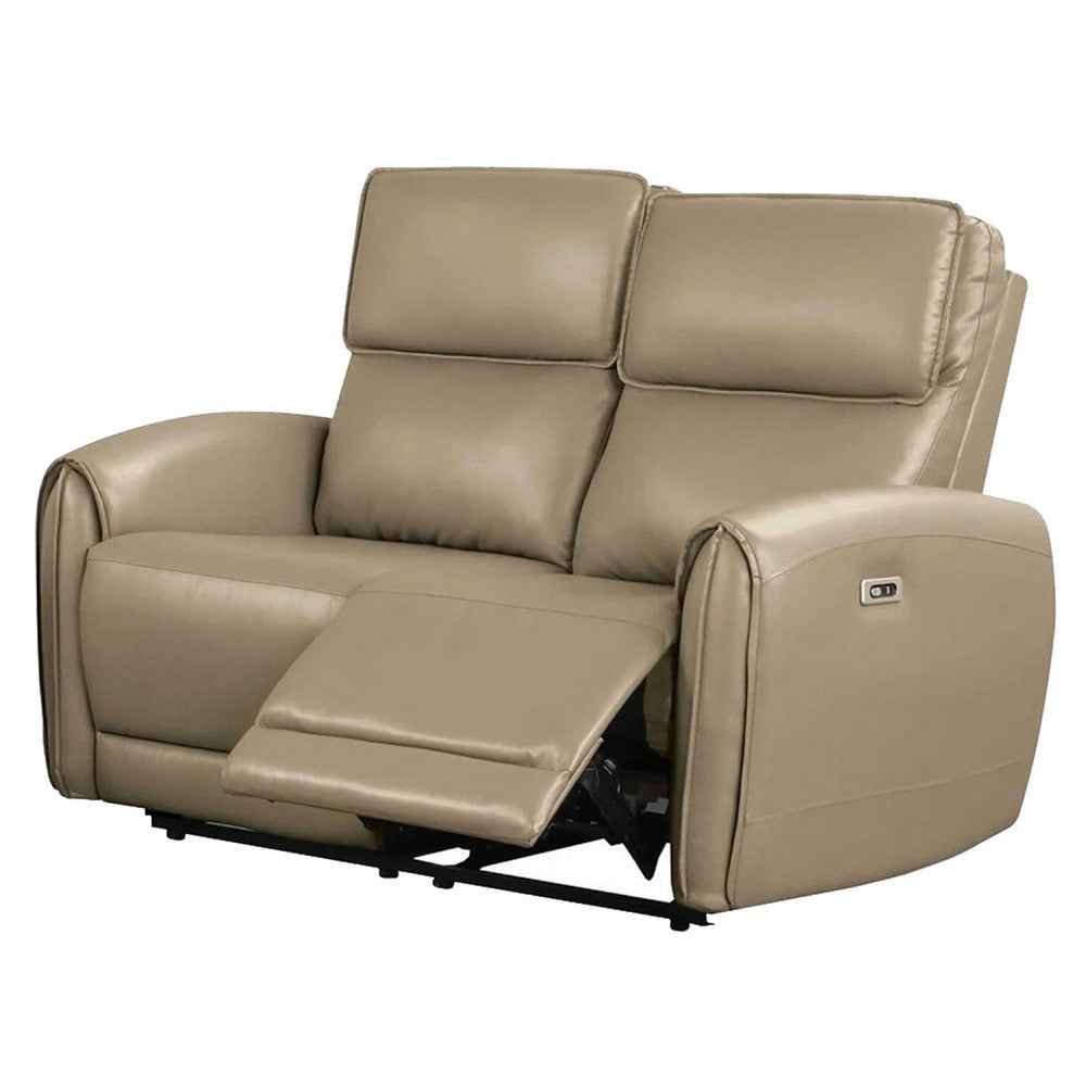 Sily Power Reclining Loveseat | Beige Faux Leather | 57" | USB Ports