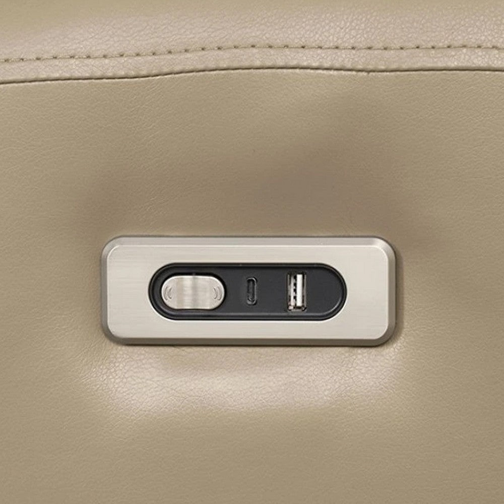 Sily Power Reclining Sofa | Beige Faux Leather | 81’’ | USB Ports BM340259