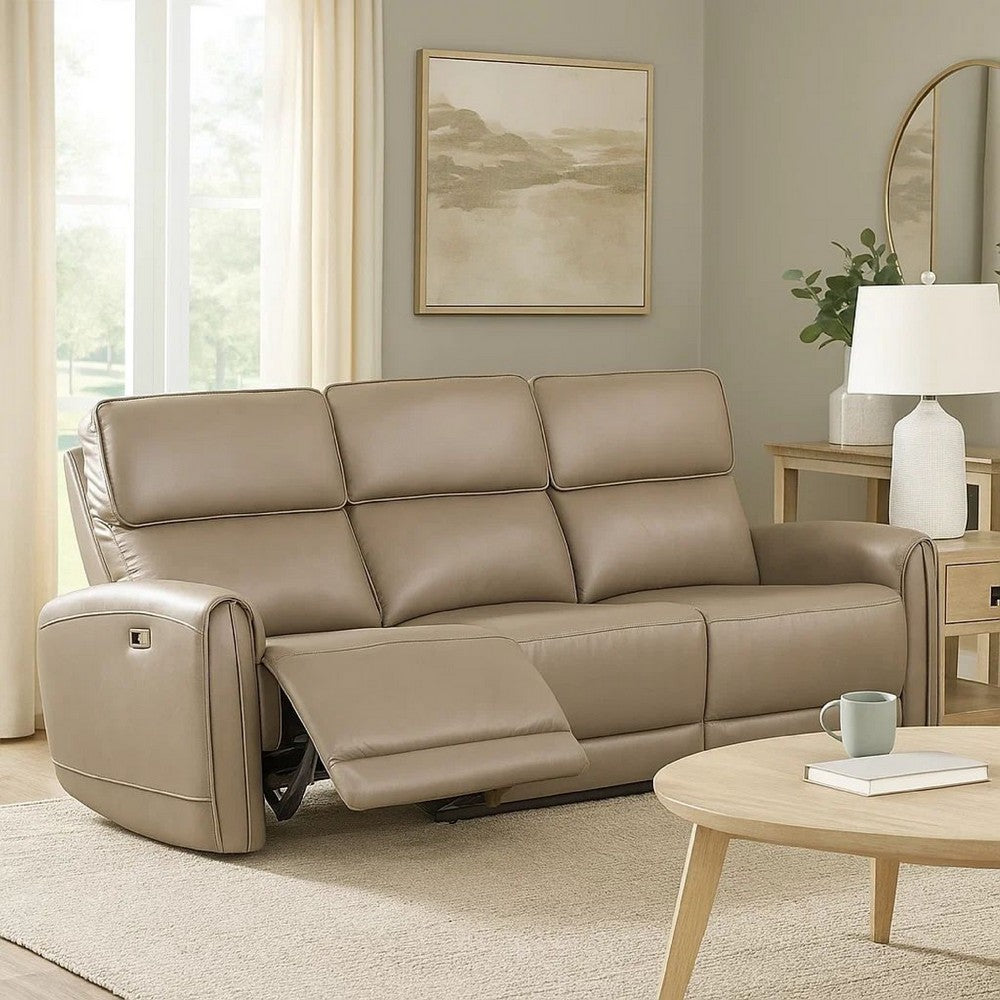 Sily Power Reclining Sofa | Beige Faux Leather | 81" | USB Ports