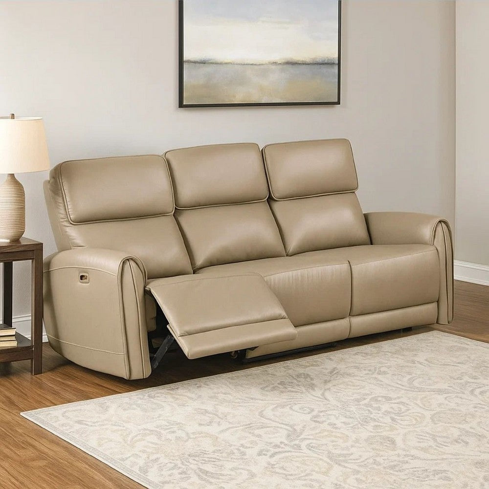 Sily Power Reclining Sofa | Beige Faux Leather | 81" | USB Ports