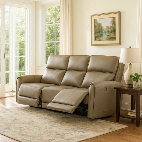 Sily Power Reclining Sofa | Beige Faux Leather | 81" | USB Ports