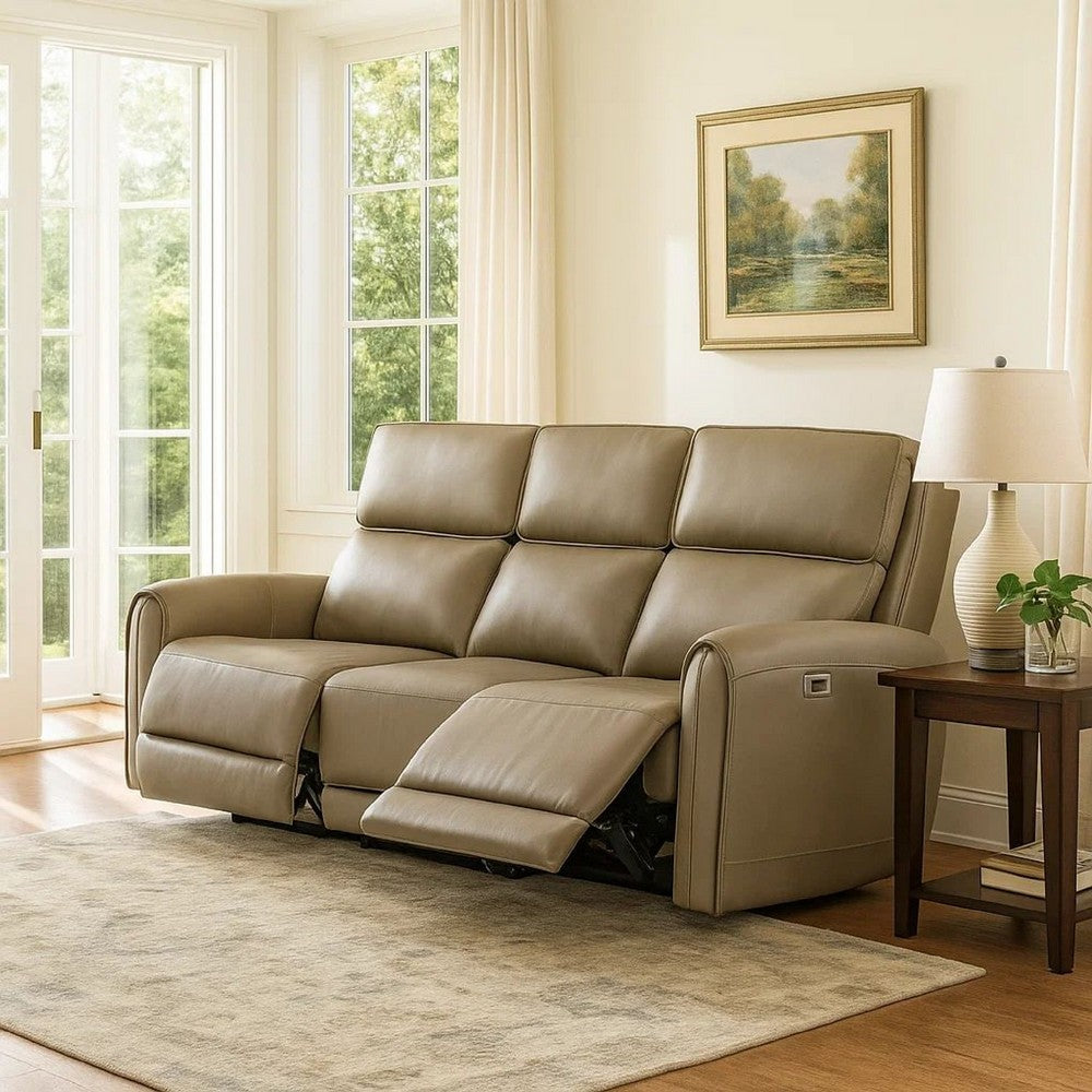 Sily Power Reclining Sofa | Beige Faux Leather | 81" | USB Ports