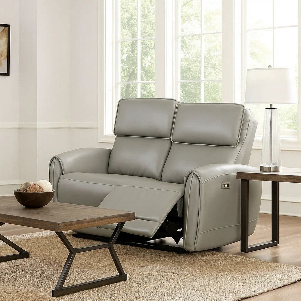 Sily Power Reclining Loveseat | Gray Faux Leather | 57" | USB Ports
