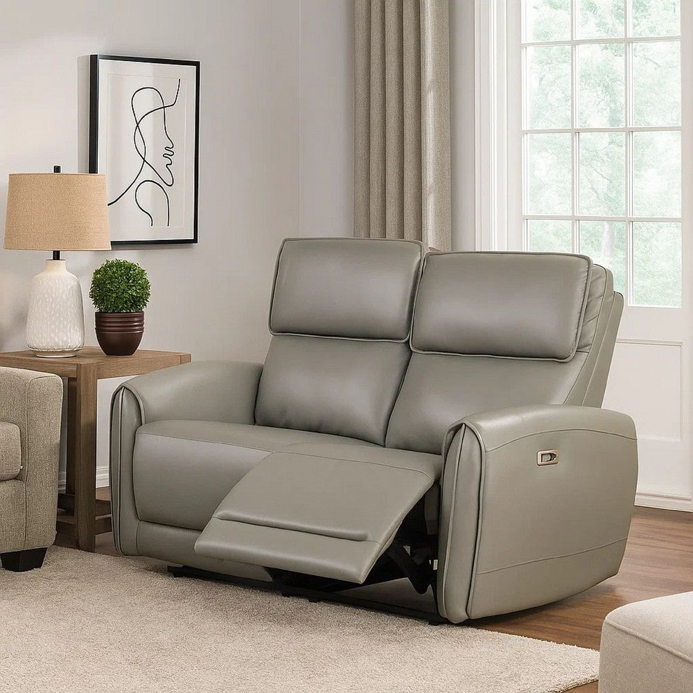 Sily Power Reclining Loveseat | Gray Faux Leather | 57" | USB Ports