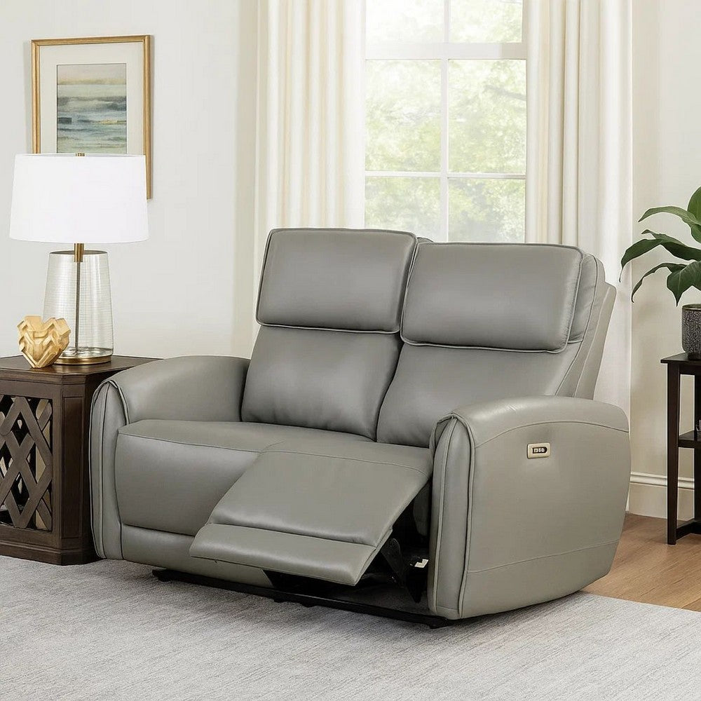 Sily Power Reclining Loveseat | Gray Faux Leather | 57" | USB Ports