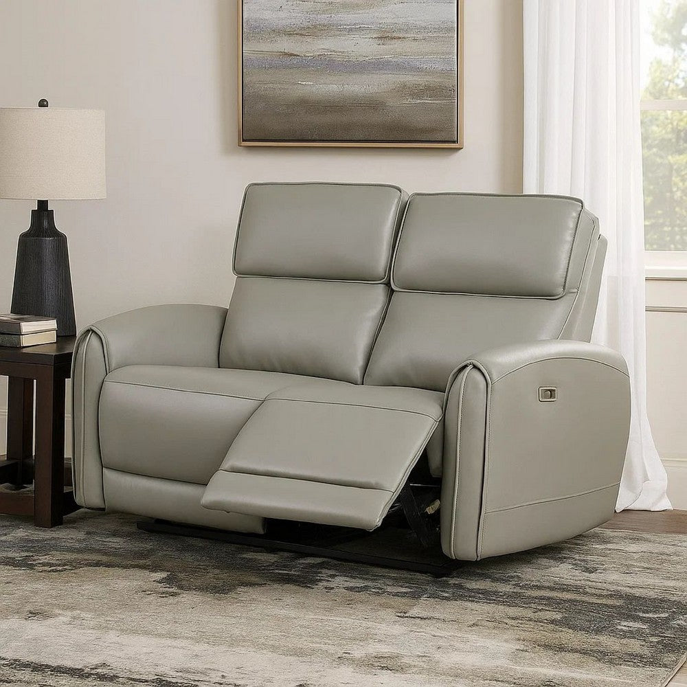 Sily Power Reclining Loveseat | Gray Faux Leather | 57" | USB Ports
