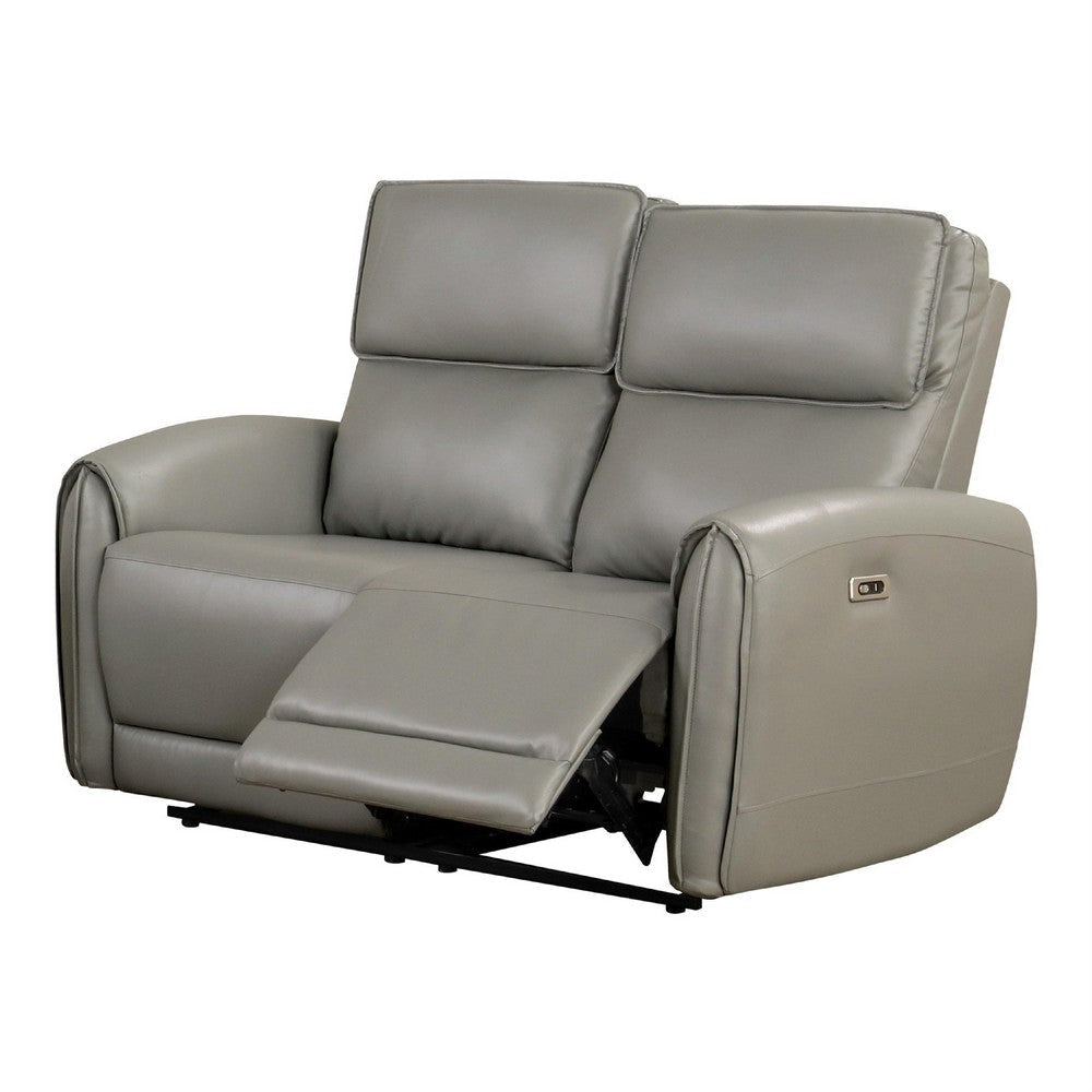 Sily Power Reclining Loveseat | Gray Faux Leather | 57" | USB Ports