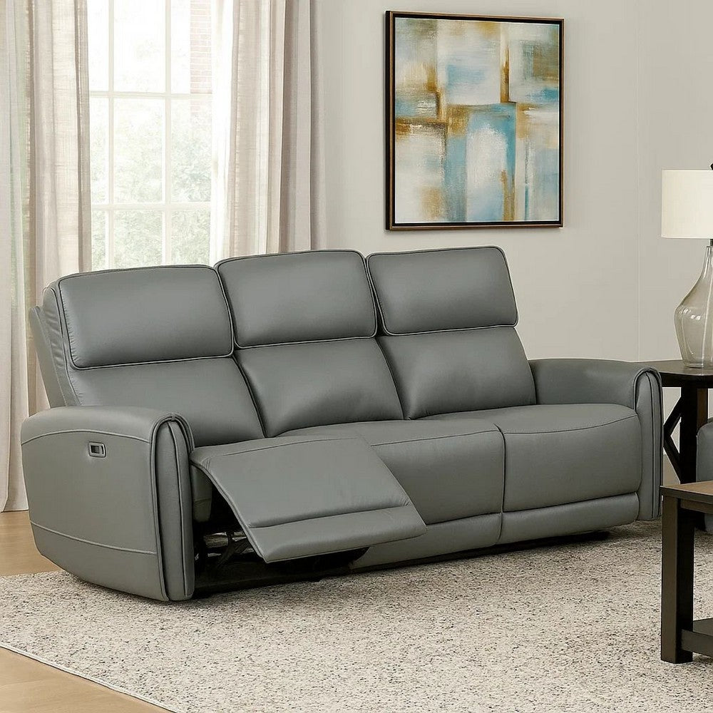 Sily Power Reclining Sofa | Gray Faux Leather | 81" | USB Ports