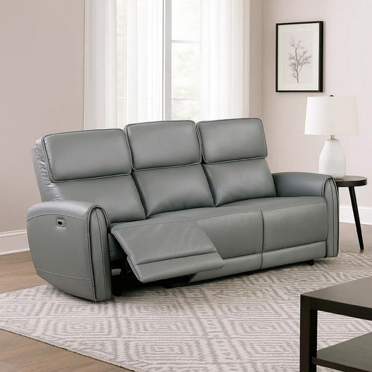 Sily Power Reclining Sofa | Gray Faux Leather | 81" | USB Ports