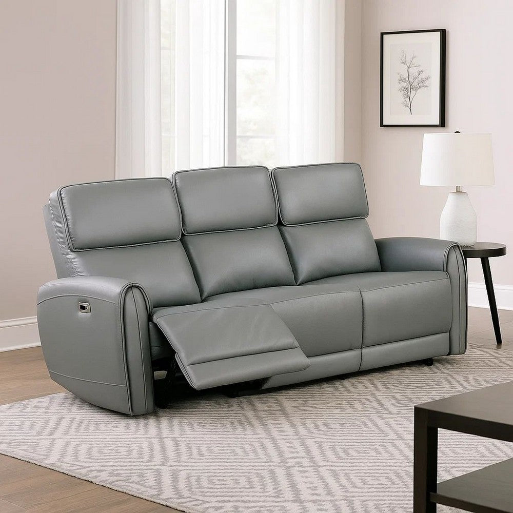 Sily Power Reclining Sofa | Gray Faux Leather | 81" | USB Ports