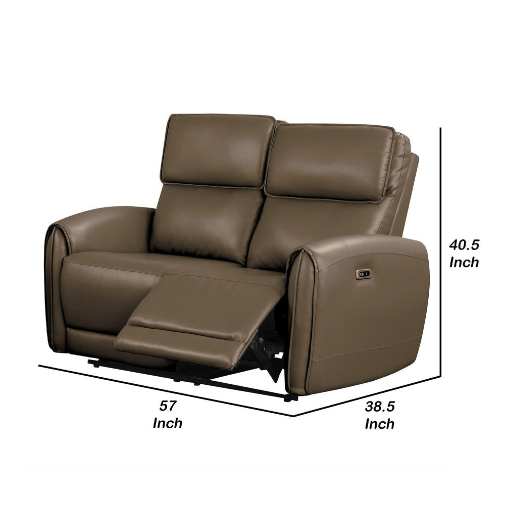 Sily Power Reclining Loveseat | Light Brown Faux Leather | 57’’ | USB BM340262