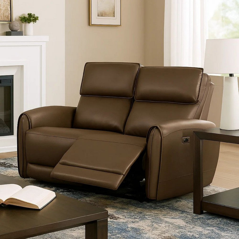 Sily Power Reclining Loveseat | Light Brown Faux Leather | 57" | USB