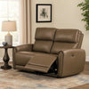 Sily Power Reclining Loveseat | Light Brown Faux Leather | 57" | USB