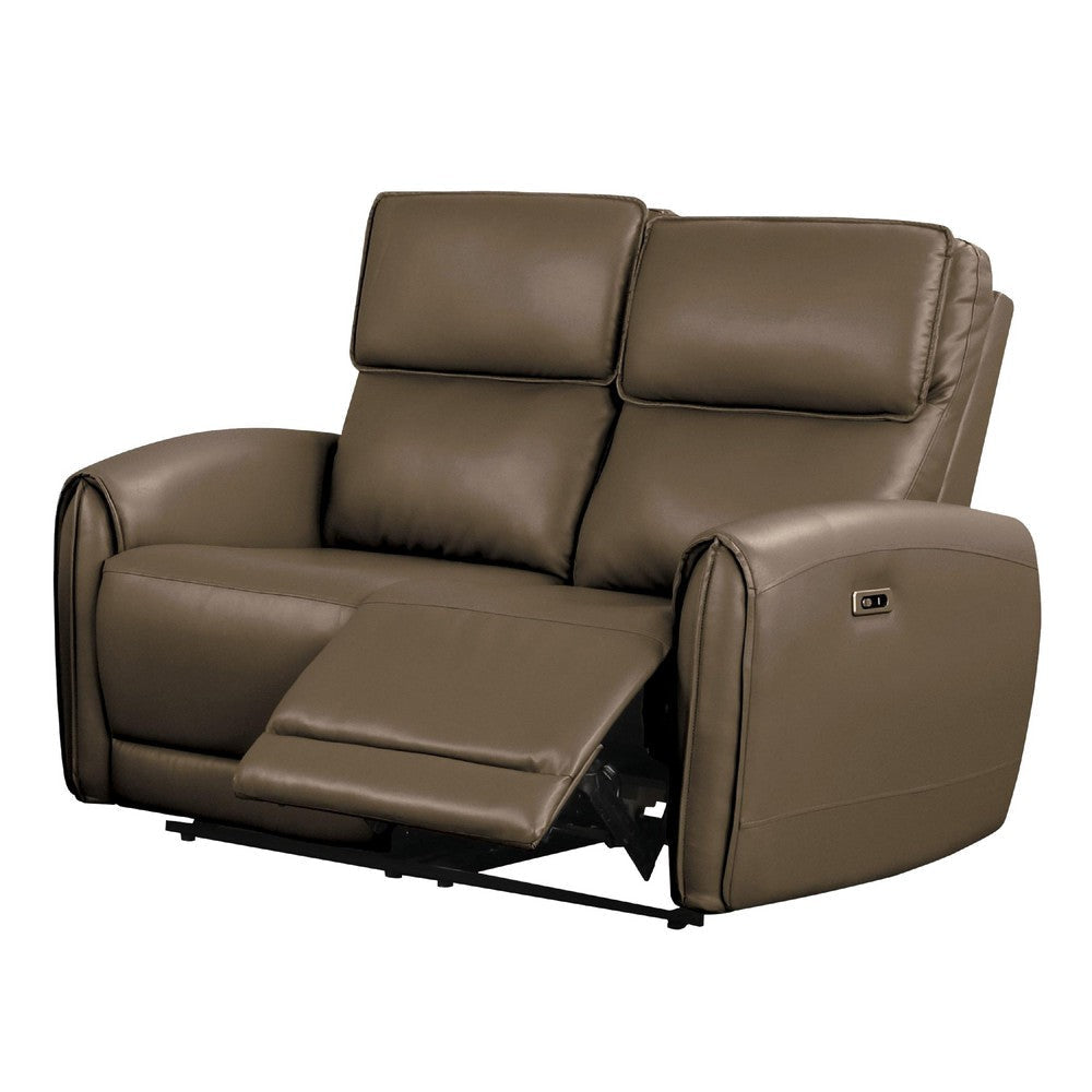 Sily Power Reclining Loveseat | Light Brown Faux Leather | 57" | USB