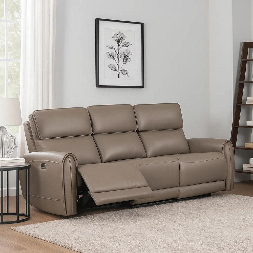 Sily Power Recliner Sofa | Light Brown Faux Leather | 81" | USB Ports