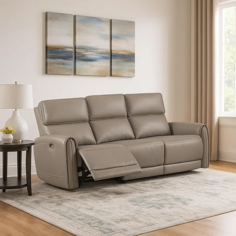 Sily Power Recliner Sofa | Light Brown Faux Leather | 81" | USB Ports