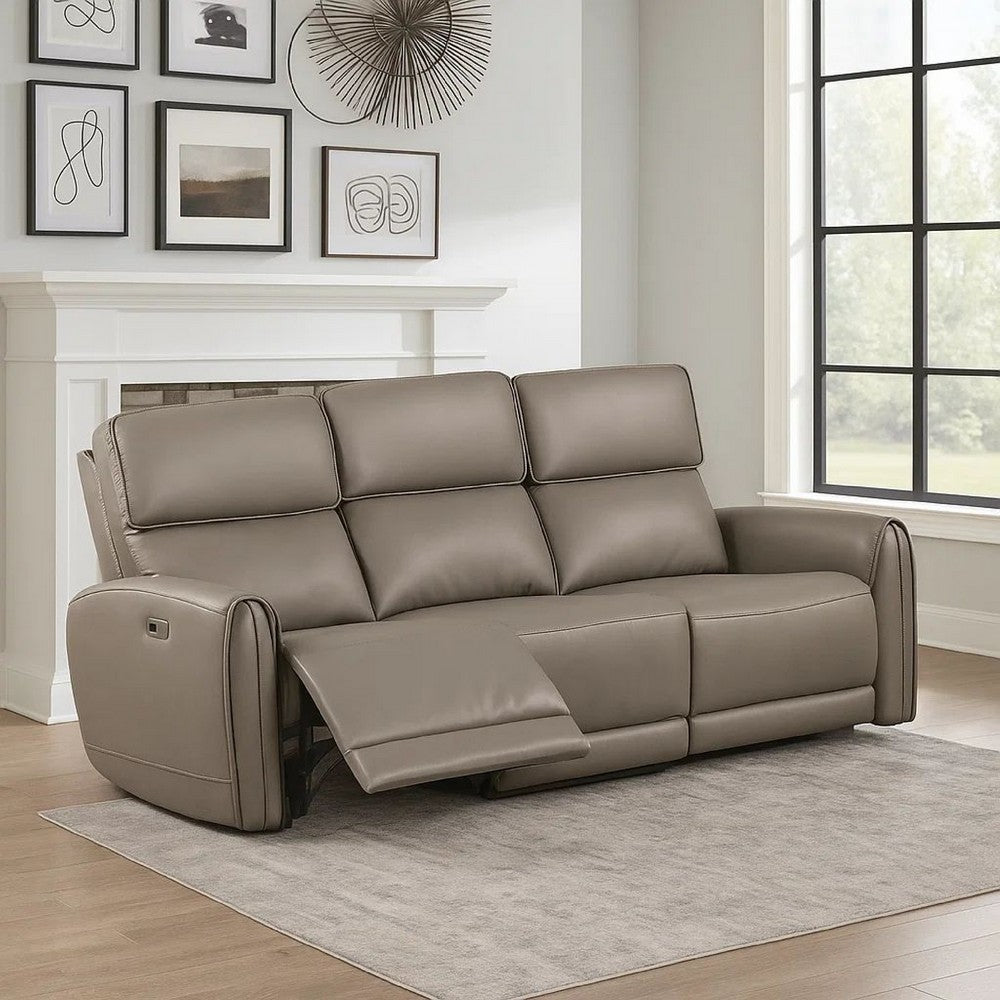 Sily Power Recliner Sofa | Light Brown Faux Leather | 81" | USB Ports