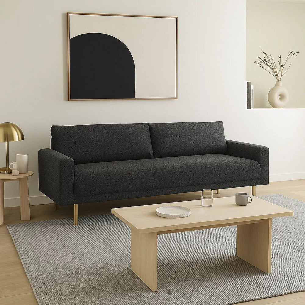Remy Sofa | Black Boucle | Bench Style Seat with Track Arms | 83"
