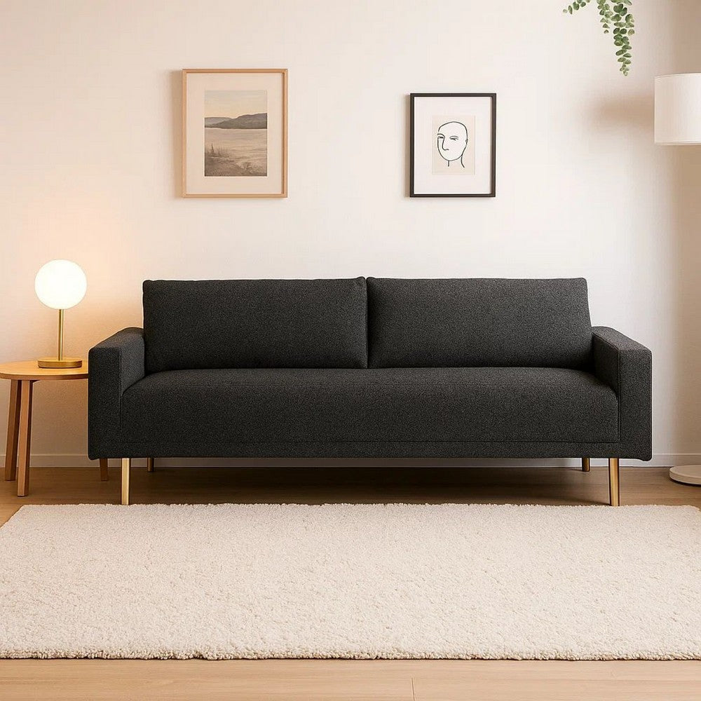 Remy Sofa | Black Boucle | Bench Style Seat with Track Arms | 83"