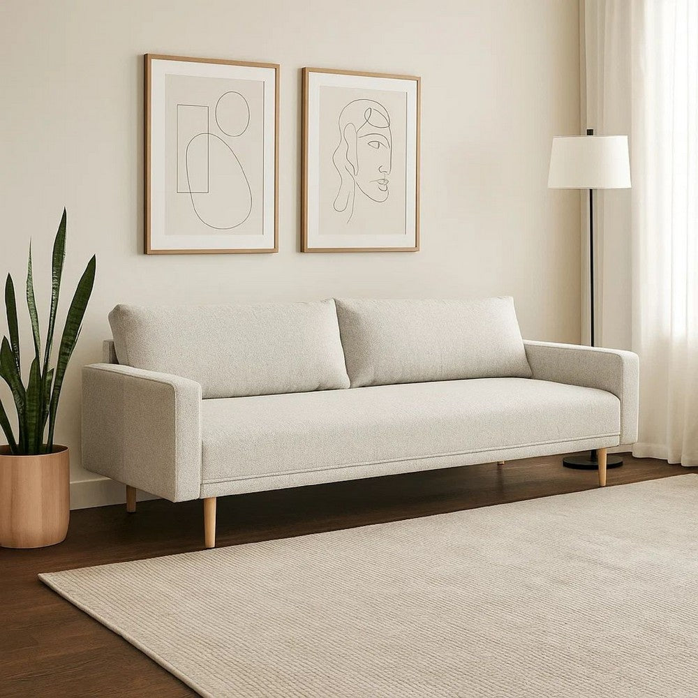 Remy Sofa | Off White Boucle | Bench Style Seat with Track Arms | 83"