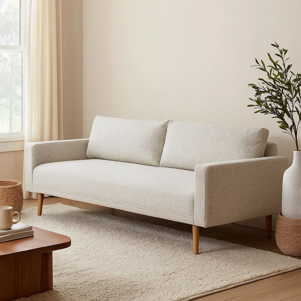 Remy Sofa | Off White Boucle | Bench Style Seat with Track Arms | 83"