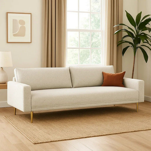 Remy Sofa | Off White Boucle | Bench Style Seat with Track Arms | 83"