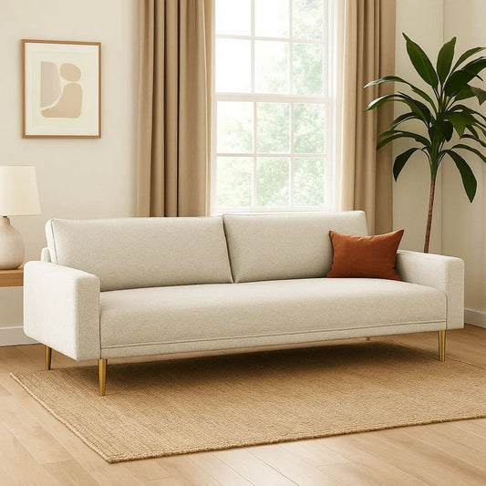 Remy Sofa | Off White Boucle | Bench Style Seat with Track Arms | 83"