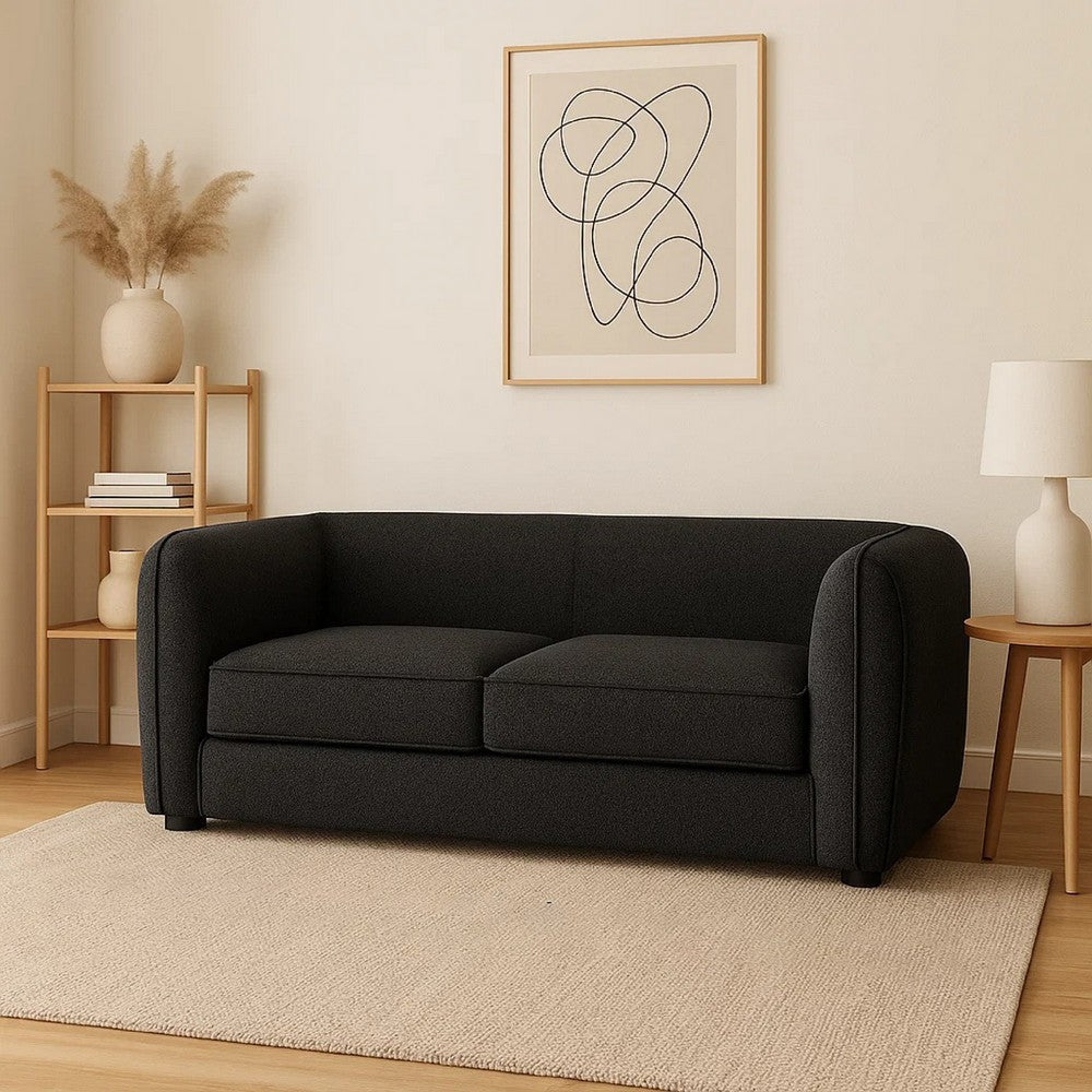 Dly Retro Loveseat | Black Boucle Seat | Welt Trims | 68’’ | Tuxedo Style BM340267