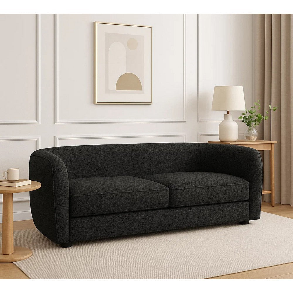 Dly Retro Loveseat | Black Boucle Seat | Welt Trims | 68" | Tuxedo Style