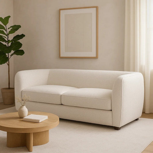 Dly Loveseat | Off White Boucle Seat | Welt Trim | 68" Tuxedo Style