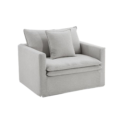 Rutu Accent Oversize Armchair | 1 Throw Pillow | Light Gray Padded Linen