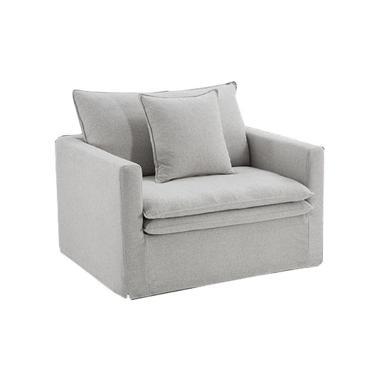 Rutu Accent Oversize Armchair | 1 Throw Pillow | Light Gray Padded Linen