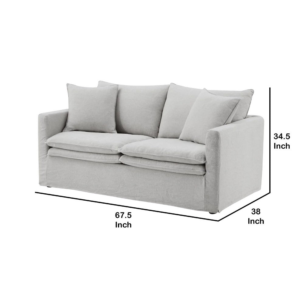 Rutu Loveseat | 2 Accent Pillows | Light Gray Padded Linen | 68"