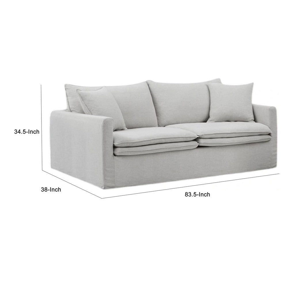 Rutu Sofa | 2 Accent Pillows | Light Gray Padded Linen | 84’’ BM340277