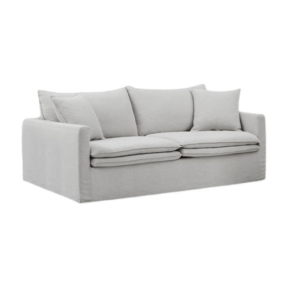 Rutu Sofa | 2 Accent Pillows | Light Gray Padded Linen | 84"