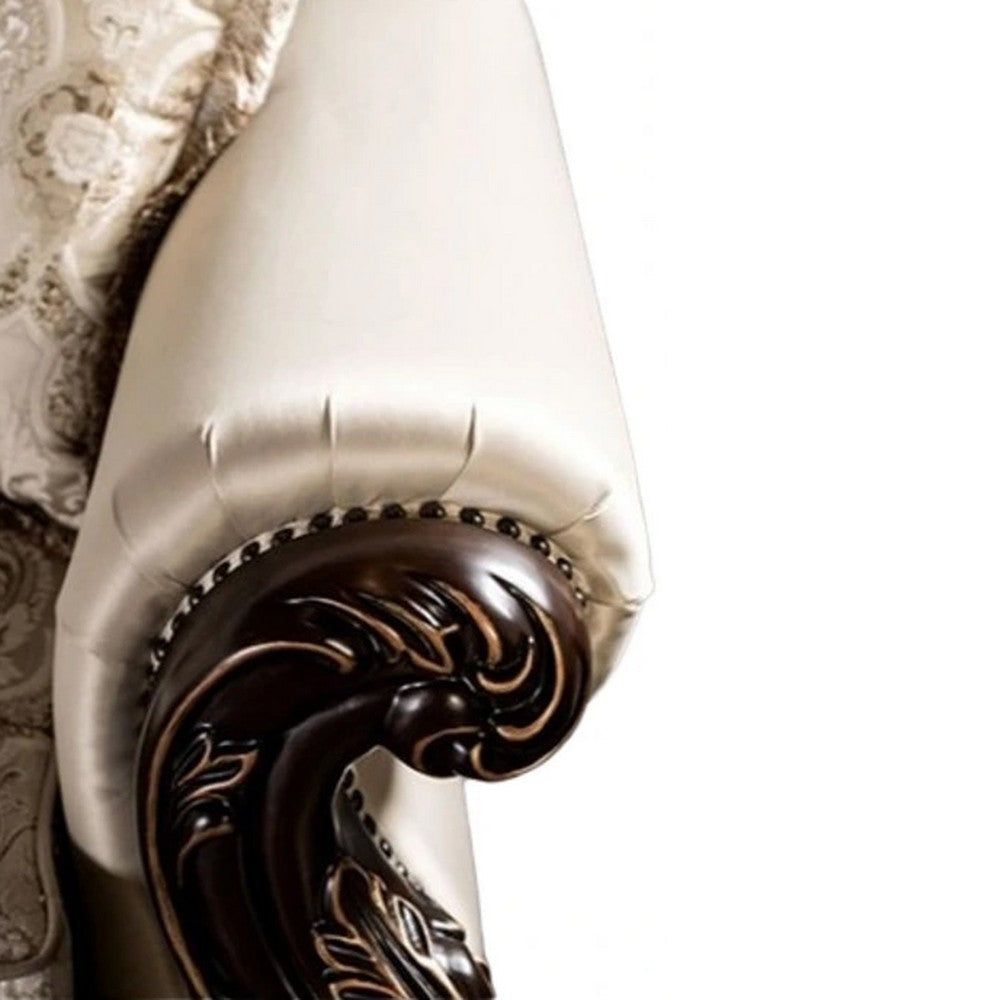 Puhi Accent Armchair w Lumbar Pillow | Beige Fabric | Ornate Carved Wood BM340278