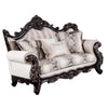 Puhi Loveseat w Accent Pillows | Beige Fabric | Ornate Carved Wood | 70"