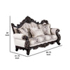 Puhi Loveseat w Accent Pillows | Beige Fabric | Ornate Carved Wood | 70’’ BM340279