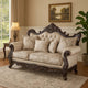 Puhi Loveseat w Accent Pillows | Beige Fabric | Ornate Carved Wood | 70’’ BM340279