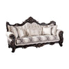 Puhi Sofa w Accent Pillows | Beige Fabric | Ornate Carved Wood| 95"