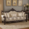 Puhi Sofa w Accent Pillows | Beige Fabric | Ornate Carved Wood| 95"