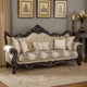 Puhi Sofa w Accent Pillows | Beige Fabric | Ornate Carved Wood| 95"