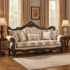 Puhi Sofa w Accent Pillows | Beige Fabric | Ornate Carved Wood| 95"