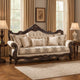 Puhi Sofa w Accent Pillows | Beige Fabric | Ornate Carved Wood| 95"