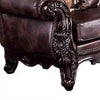 Puhi Loveseat w Accent Pillows | Brown Faux Leather | Ornate Carved 70’’ BM340281