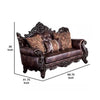 Puhi Loveseat w Accent Pillows | Brown Faux Leather | Ornate Carved 70’’ BM340281