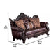 Puhi Loveseat w Accent Pillows | Brown Faux Leather | Ornate Carved 70’’ BM340281