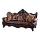 Puhi Sofa | Brown Faux Leather | Ornate Carved Dark Cherry Wood | 95’’ BM340282