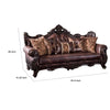 Puhi Sofa | Brown Faux Leather | Ornate Carved Dark Cherry Wood | 95’’ BM340282